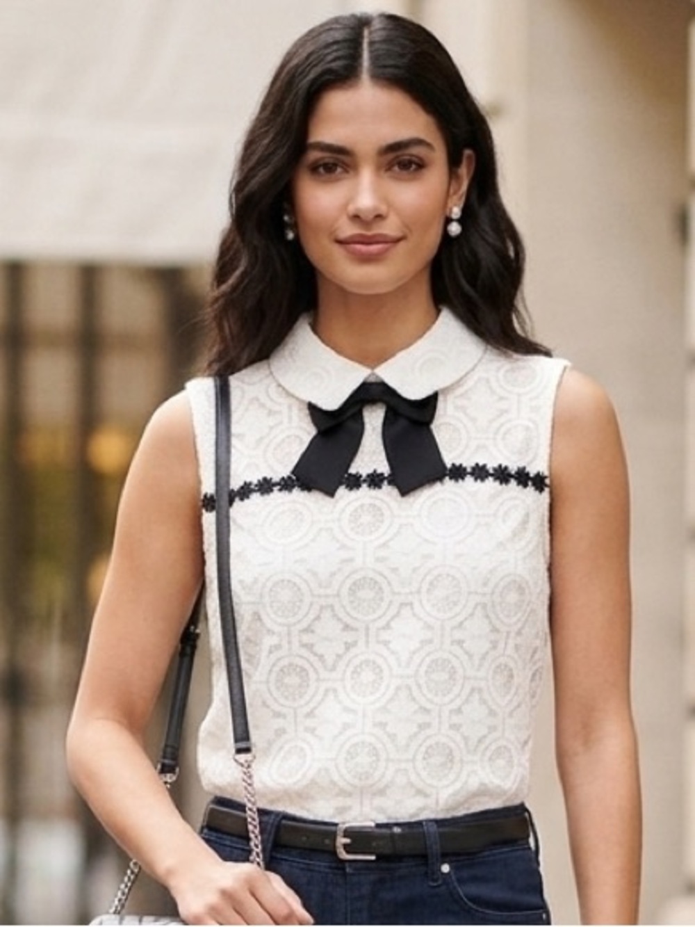 Karl Lagerfeld Paris Sleeveless Lace Blouse - Picture 9 of 10